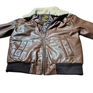 <b>Men's</b> Brown <b>Leather</b> Bomber <b>Jacket</b> With <b>Faux</b> Fur Collar Zipper Closure - Product Image 3