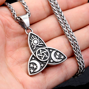 Yunnique Collar de acero inoxidable con colgante de triple diosa, diseño de sol, estrella y luna, joyería unisex, regalo - Product Image 3