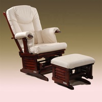 Ensemble de 2 fauteuils à bascule contemporains et écologiques en bois courbé avec ottoman pivotant et repose-pieds en suède pour salon