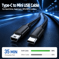 Cable Mini USB a USB C de 3 pies, Cable de Carga y Sincronización de Datos para Cámaras Digitales, Reproductores MP3, Receptores GPS, Discos Duros Externos