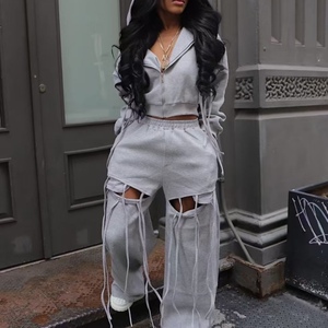 Nouveauté : Ensemble 2 pièces décontracté pour femme, pantalon ample à jambes larges avec fermeture éclair unique à capuche, vêtements de sport tendance - Product Image 1