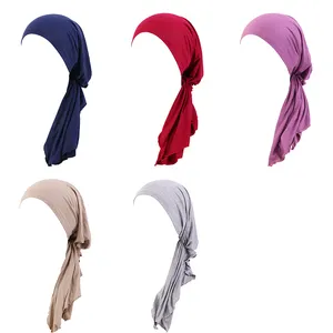 Phụ Nữ Mới Hồi Giáo Bông Ung Thư Mũ Đàn Hồi Turban Headscarf Pre-tied Stretchy Head Wrap