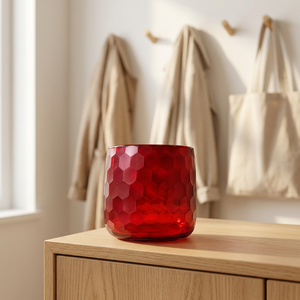 โถแก้วสีแดงลายรังผึ้งแบบดั้งเดิม - Product Image 3