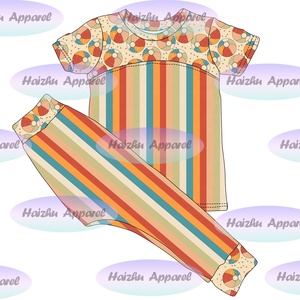 ชุดเสื้อผ้าเด็กผู้หญิง 2 ชิ้น คุณภาพสูง ขายส่ง Haizhu Bd2-4 ผ้าไหมนม พิมพ์ลาย เสื้อยืดแขนสั้น - Product Image 3