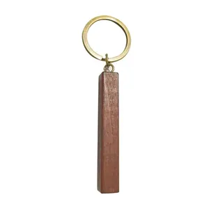 Promotional Custom Personalized Blanks DIY Wooden Bar Key Chain 4 Sided Laser Engraving Wood Keychain For Gift