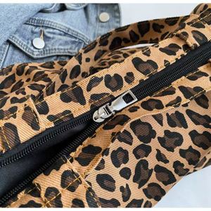 Fashionable Leopard Canvas Tote <b>Bag</b> Trim Accents and Zipper Closure for <b>Women</b> Casual <b>Weekend</b> Beach Outing Carry - Product Image 5