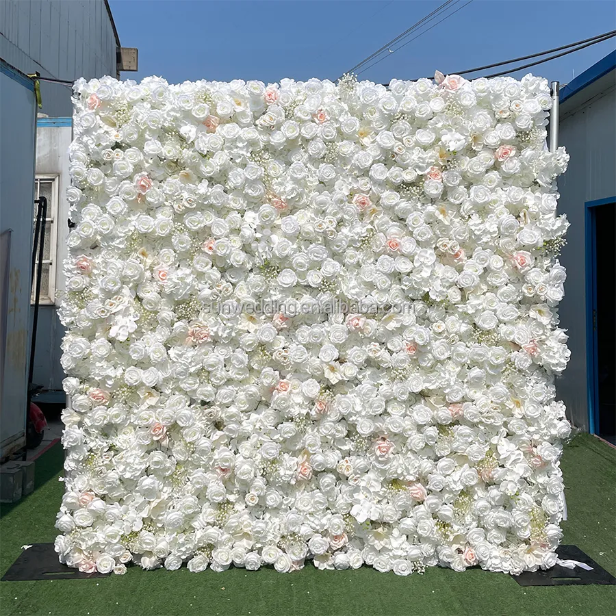 Sunwedding Silk 3D Artificial Flower Wall Para Decoração De Casamento Pano Back Roll Up Red Rose Flower Wall