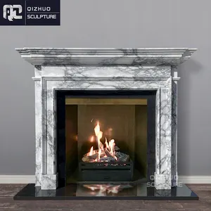 Modern Simple Design Hand Carved Interior Home Used Natural Stone Arabescato White Marble Fireplace Surround