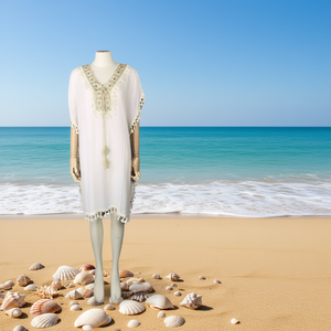 Copricostume da Spiaggia Estivo per Donna Buonic 60x90cm, Tunica Casual con Ricami e Nappe - Product Image 2