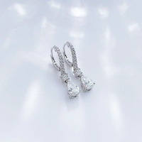 Boucles d'oreilles pendantes en platine Pt950 avec diamant de laboratoire en forme de goutte, scintillantes, élégantes, boucles d'oreilles en diamant, boucles d'oreilles fines, boucles d'oreilles Huggie