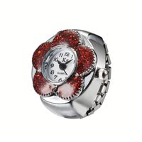 Montre bague YBcustom Mini Classique Fleur Colorée - Acier Inoxydable Plaqué Argent Invisible pour Cadeau d'Anniversaire de Mariage Unisexe