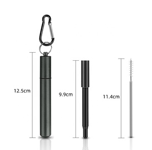 Cannuccia pieghevole in acciaio inossidabile telescopico estensibile ecologico con punta in Silicone e portachiavi in metallo - Product Image 2