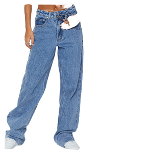 Dear-Lover Mid Rise Taille Asymétrique Jambe Large <span class=keywords><strong>Jeans</strong></span> Décontractés pour Femmes Respirant Denim Vintage Style <span class=keywords><strong>DDP</strong></span> Air Shipping Wholesale - Product Image 4