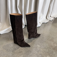 Nouveautés 2026 : Bottes compensées pour femme, style classique, à bout pointu et tige souple, chaussures de créateur