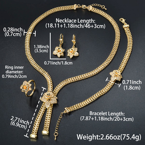 Bộ trang sức mạ vàng 18K Dubai thời thượng, cá tính dành cho nữ, gồm vòng cổ, vòng tay, nhẫn, đính zircon, chất liệu đồng thau, sang trọng, phong cách Ấn Độ, dành cho đám cưới. - Product Image 4