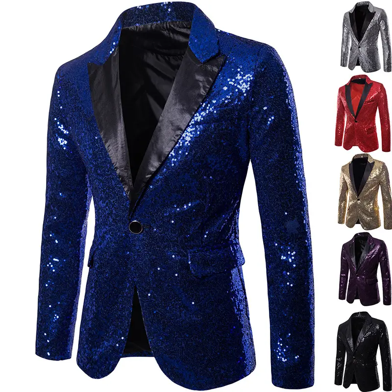 Men Glitter Sequin Suit Jackets Fancy Show Costume Party Coats Men Wedding Party Blazer