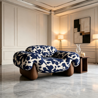 Nouveau modèle 2026 : Fauteuil individuel avec accoudoirs et base en bois massif, revêtement doux, style artistique, pour salon et détente