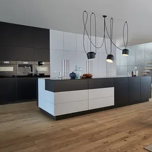 Europäischen Stil Zu Hause Verwenden Schwarz Und Weiß Holz Furnier Moderne Küche Schränke Design Mit Insel