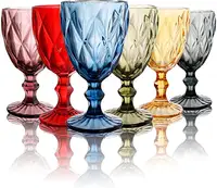 Colored Wine Drinking Goblets Set, Embossed Pattern