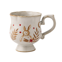 Mug cylindrique en porcelaine 300 ml (10 oz) peint à la main, motif lapin et étoile, style américain, passe au lave-vaisselle, cadeau vintage, Pâques, usage quotidien