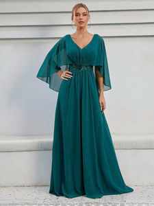 Mumuleo <span class=keywords><strong>Robe</strong></span> appliques brodées à col en V et manches évasées <span class=keywords><strong>pour</strong></span> <span class=keywords><strong>mère</strong></span> de mariée Robes de <span class=keywords><strong>mère</strong></span> de <span class=keywords><strong>marié</strong></span> sur mesure - Product Image 4