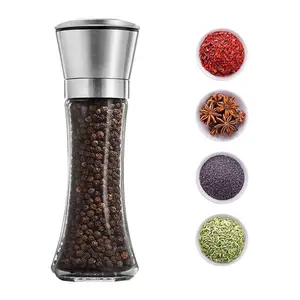 Goede Prijs Premium Roestvrij Staal Zout En Peper Glas Grinder 200Ml Lang Glas Hand Molen Voor Zeezout