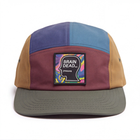 Casquette de camping vintage colorblock à 5 panneaux avec patch graphique abstrait, visière plate, boucle réglable, streetwear décontracté unisexe