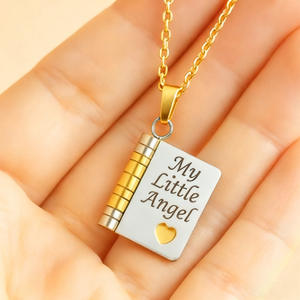 Cadeau personnalisé, bijoux gravés pour enfants et mères, plaqué or, acier inoxydable, pendentif <span class=keywords><strong>livre</strong></span>, pendentif lettre en forme <span class=keywords><strong>de</strong></span> cœur - Product Image 3