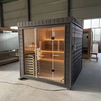 Sauna Exterior Moderna Personalizada de Vapor Seco con Construcción de Abeto y Tablero Carbonizado/WPC, Cabina de Jardín, Vestuario para Spa en el Patio Trasero