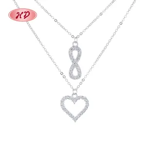 Индивидуальные Винтажные Ювелирные изделия 3A циркониевые 925 стерлингового серебра Подвески двухслойные ожерелья в форме сердца для девочек