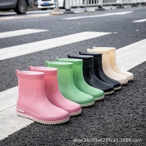 Botas de Lluvia para Mujer, Color Sólido, Parte Superior de Cuero Vacuno, Suela de Goma, Tacón Bajo de 1 cm, Antideslizantes, para Exteriores - Product Image 3