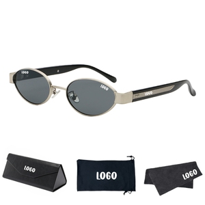 Lunettes de soleil ovales unisexes, style rétro, monture en métal doré de luxe, monture intégrale, verres anti-reflets de haute qualité UV400, vert foncé, tendance - Product Image 1