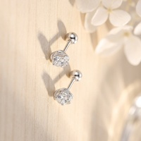Anting-anting kancing mawar perak S925 romantis, anting-anting kancing mawar bunga zirkon CZ perak sterling 925