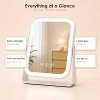 Miroir de maquillage éclairé blanc 20x25cm, miroir de bureau rotatif à 360°, coins arrondis, 3 modes de couleur, variateur d'intensité, capteur tactile, 1X HD