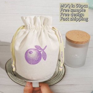 Eco-Friendly Natural Cotton Linen Drawstring Gift Candle Pouch Custom Logo <b>Printed</b> Muslin Cotton Makeup Dust Bag - Product Image 2