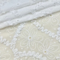 Nouveau style, tissu brodé en coton 100% avec ruban en cordon blanc 3D pour robe d'enfant, rideau et décoration murale