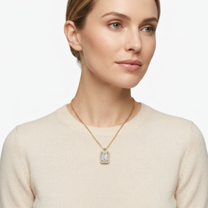Gold Lab Grown Diamond <b>Emerald</b> Cut Halo <b>Pendant</b> Necklace Fine Minimalist Jewelry Gift For Women Elegant Charm - Product Image 6
