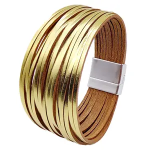 Bracelets en cuir multicouches à bande mince pour femmes mode multicolore Shred Wrap Bracelet Simple bijoux unisexe