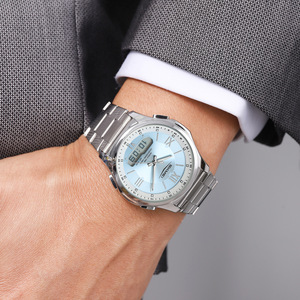 Ekmei Men's Digital Watch Stainless Steel Band Dual Display World Time Countdown 5Bar Waterproof Gold Color - Product Image 3