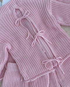Ensemble de vêtements en tricot pour bébé fille, pull en tricot épais 100% coton uni à nouer dans le dos et pantalon, vêtements en tricot pour enfants, hauts, leggings, tenue - Product Image 5