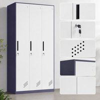 Armoire en acier à 3 portes avec portes métalliques verrouillables pour chambre à coucher, dortoir, appartement et rangement sécurisé des vêtements du personnel