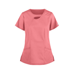 Women <b>Scrub</b> <b>Set</b> Solid Color V Neck Short Sleeve Pocket Stretch Uniform Hospital Workwear Split <b>Set</b> Moisture Wicking - Product Image 2