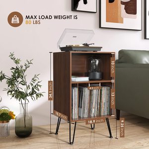 Support de tourne-disque avec rangement de disques armoire de rangement en <span class=keywords><strong>vinyle</strong></span> avec pieds en métal - Product Image 6