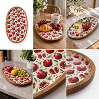Meilleures ventes : Plateau de service ovale en bois d'acacia avec motif de fruits, idéal pour le café, l'hôtellerie, la restauration et les réceptions.