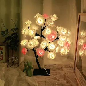 Ibu gadis istri wanita hadiah Hari Ibu dekorasi lampu meja LED lampu malam bunga mawar pohon untuk pernikahan kamar tidur pesta