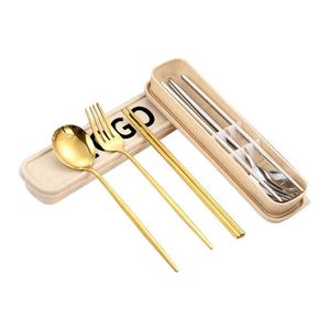 2026 Reusable Modern Silverware Gift Box Outdoor Camping 304 Stainless Steel Spoon Chopstick <b>Gold</b> Flatware <b>Mirror</b> Polish - Product Image 1