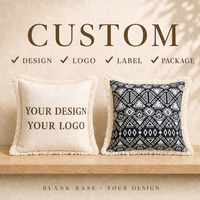 Penjualan Panas Sarung Bantal Gaya Eropa Jacquard Bunga Hitam Putih dengan Rumbai untuk Penggunaan Rumah & Hotel Sarung Bantal Kustom OEM ODM.