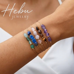 Pulsera de Piedras Naturales del Zodiaco Hebu, Pulseras Ajustables con Cuerda Trenzada y Tarjeta del Zodiaco, Regalo para Fiestas, Joyería al por Mayor - Product Image 1