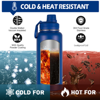 Bouteille d'eau sport intelligente à double paroi, 32 oz, en acier inoxydable 304, isolée sous vide, avec affichage de la température, anti-fuite, sans BPA