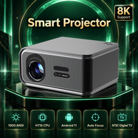 Projecteur 8K, écran LCD 5 pouces, Android 11, mise au point automatique, correction automatique de la distorsion trapézoïdale, résolution native 1080p, home cinéma, modèle TV ATSC intégré